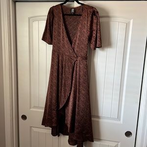 Brown with black pattern wrap dress